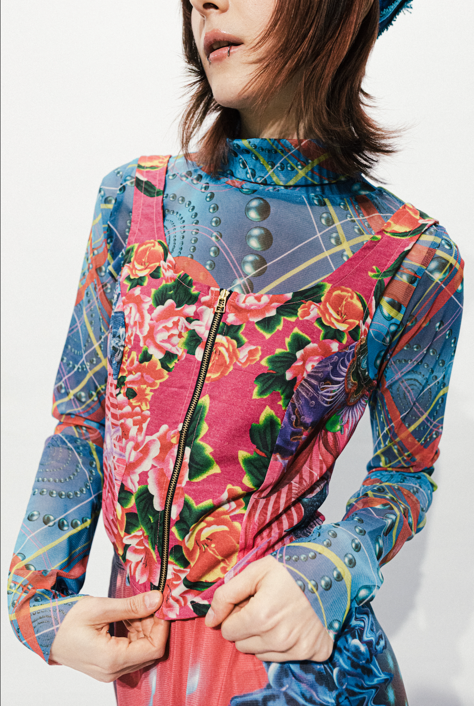 GALACTIC GARDEN PINK Upcycle bustier