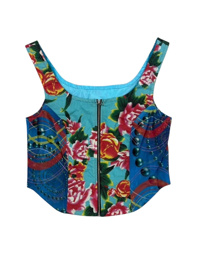 SPIRAL CHECK BLUE Upcycle bustier