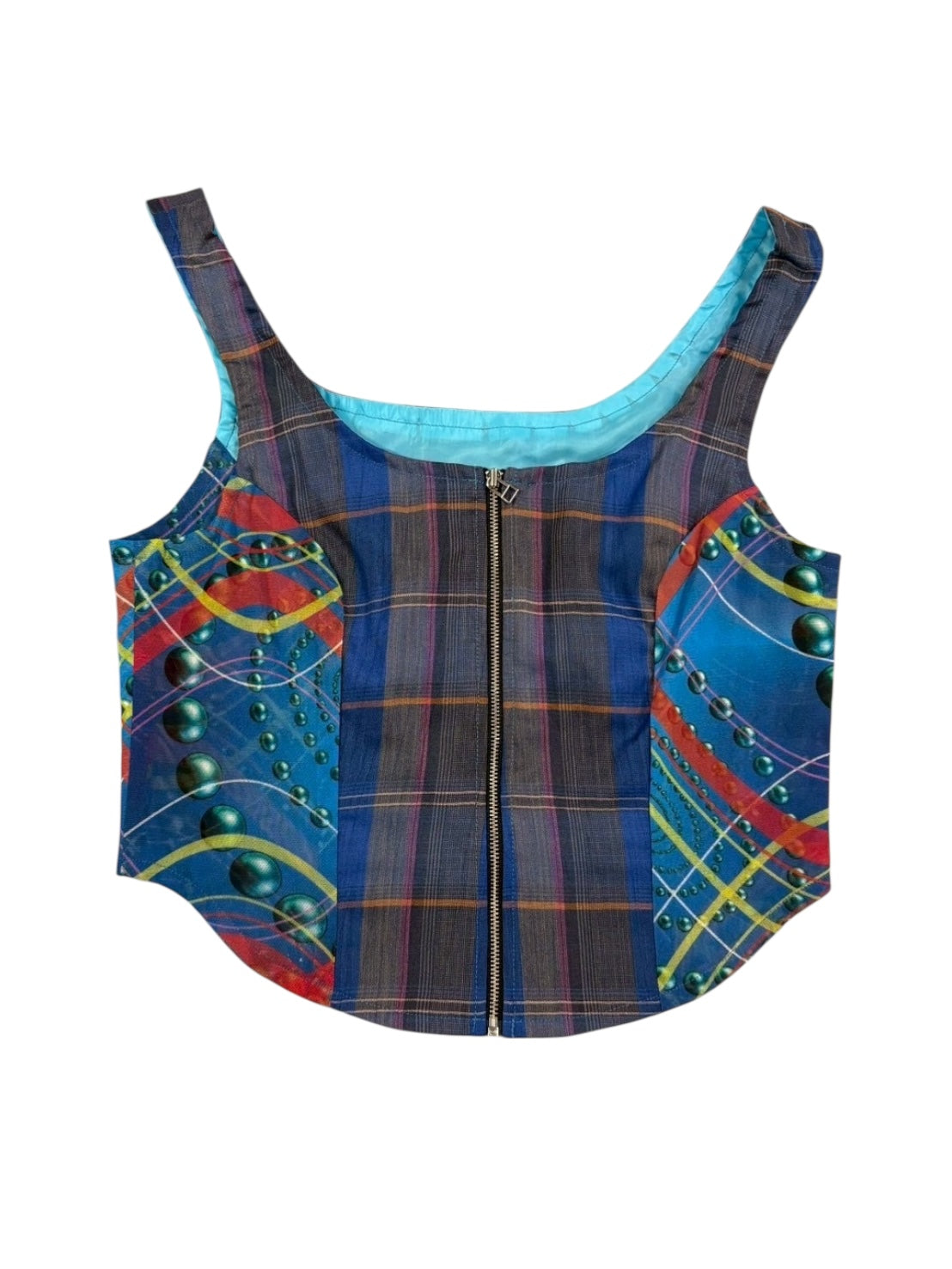 SPIRAL CHECK BLUE Upcycle bustier