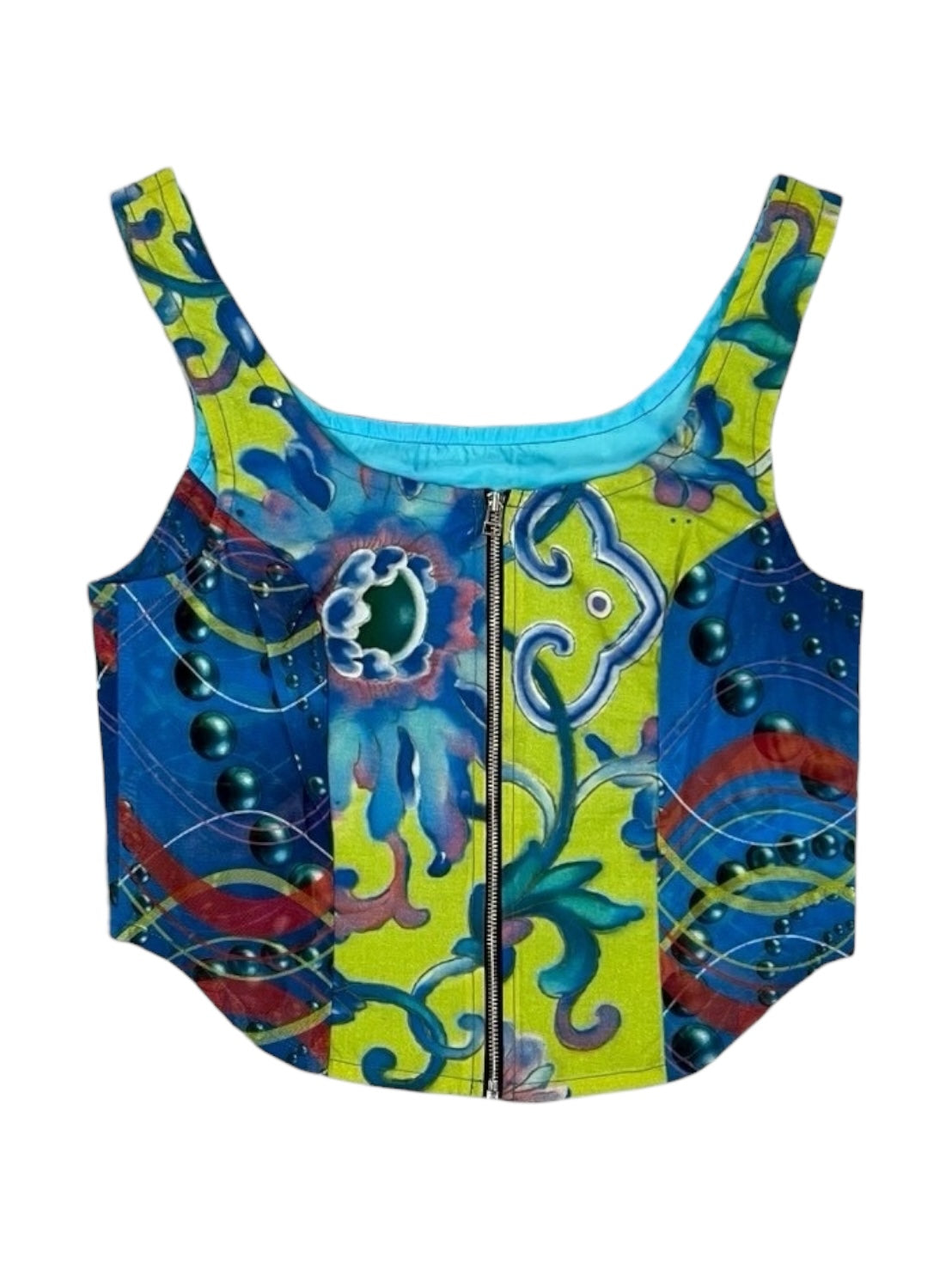 SPIRAL CHECK BLUE Upcycle bustier