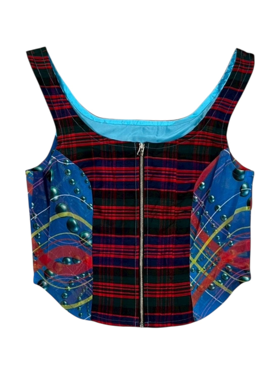 SPIRAL CHECK BLUE Upcycle bustier